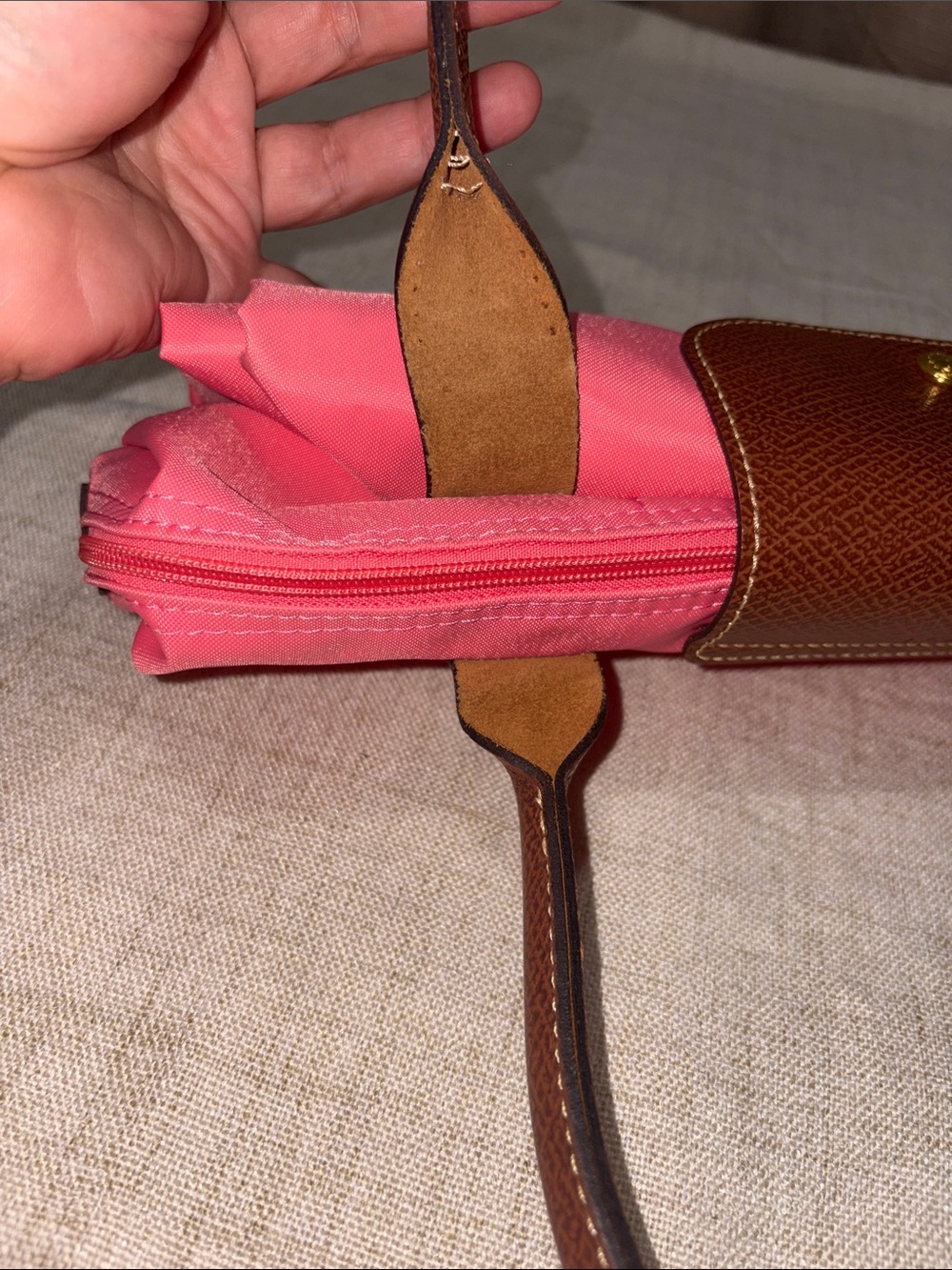 Longchamp Le Pliage Large Tote Bag - Pink / Russian Leather - Picture 11 of 11